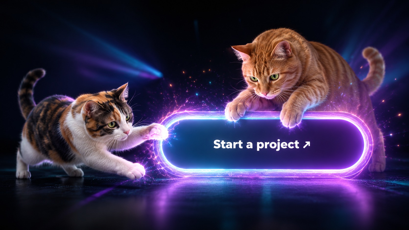 Thorin and Adeleine playfully surrounding a glowing Start a Project button
