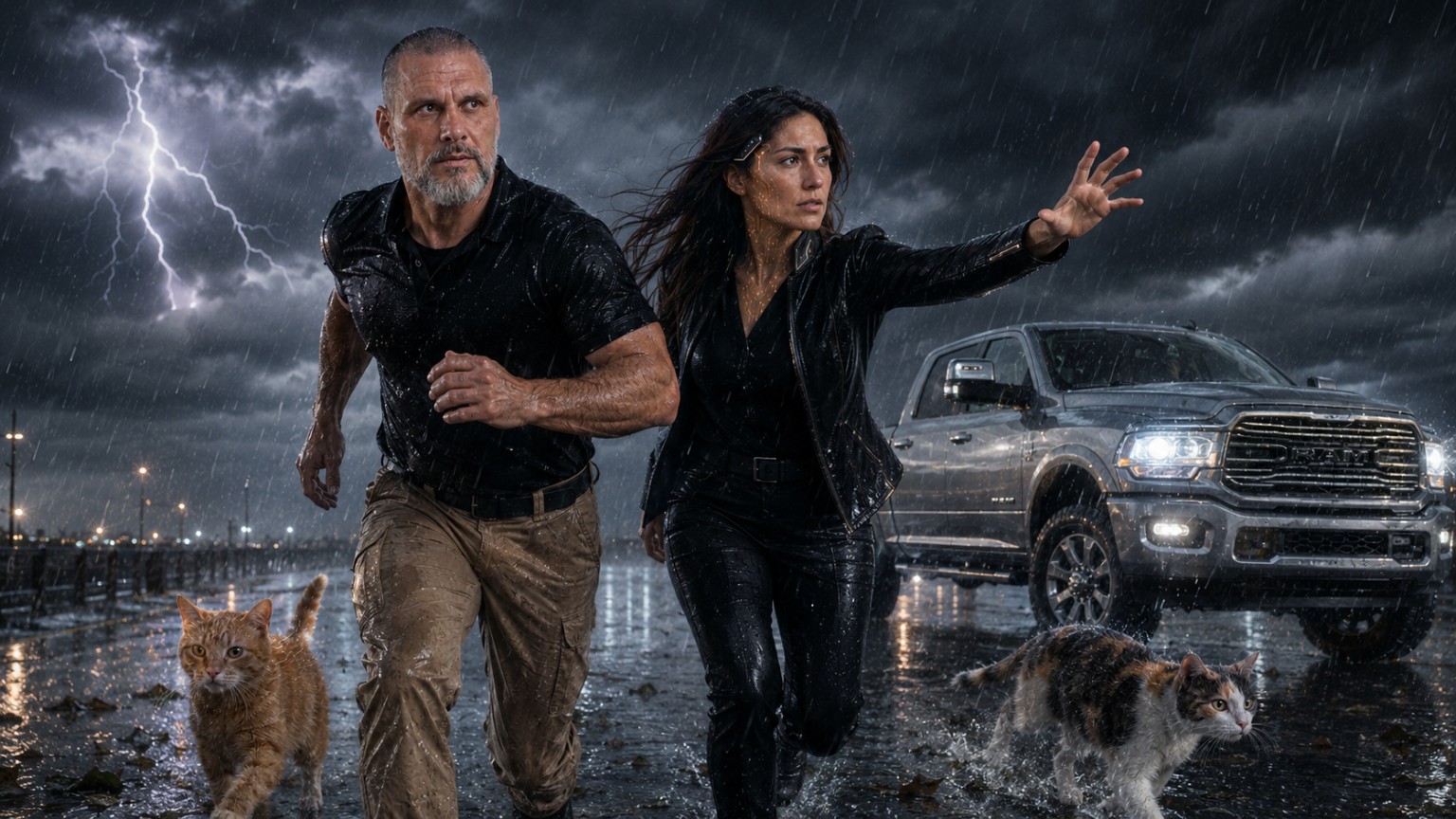 Stormy weather action scene with the recurring LAB Media Productions cast