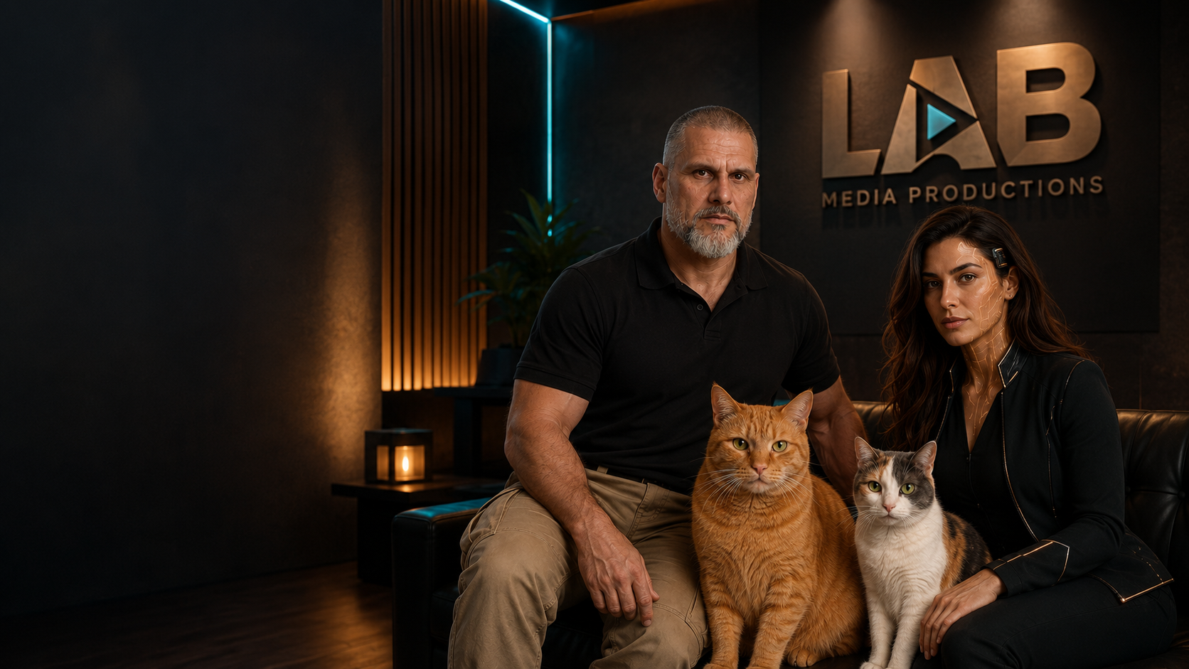 LAB Media Productions core crew portrait with Luiz, Evelyn, Thorin, and Adeleine